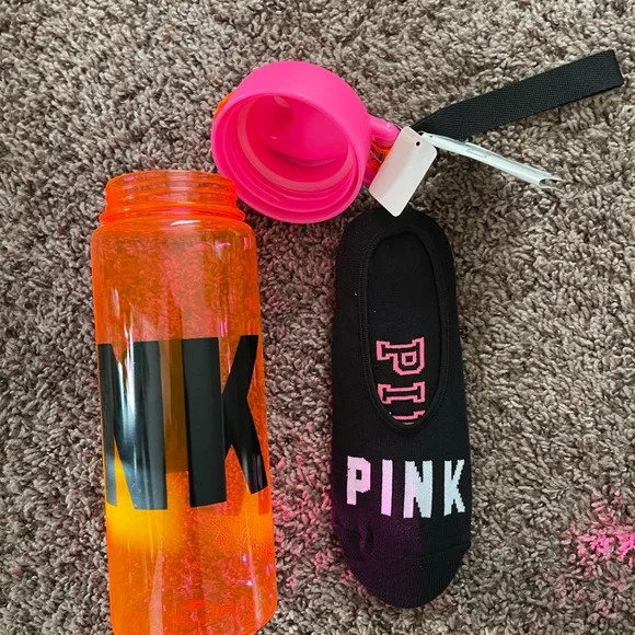 Pink Victoria’s Secret Collegiate 32 oz. Water Bottle with socks! - Picture 1 of 7